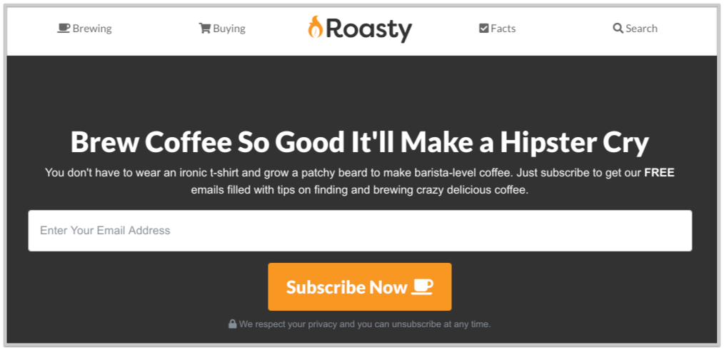 roasty coffee email signup forms