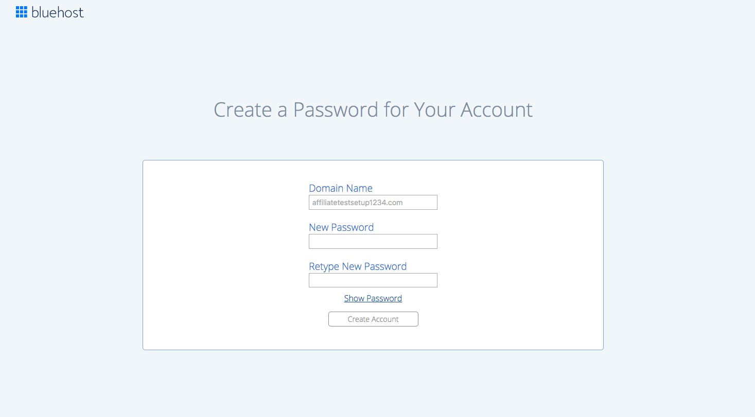 Create Password for bluehost