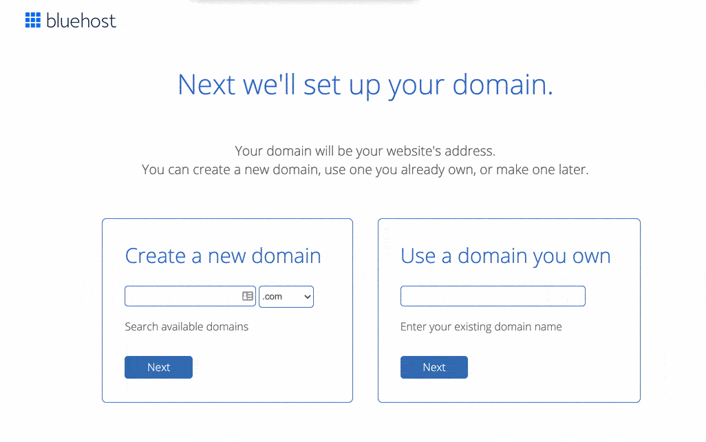 Bluehost domain setting